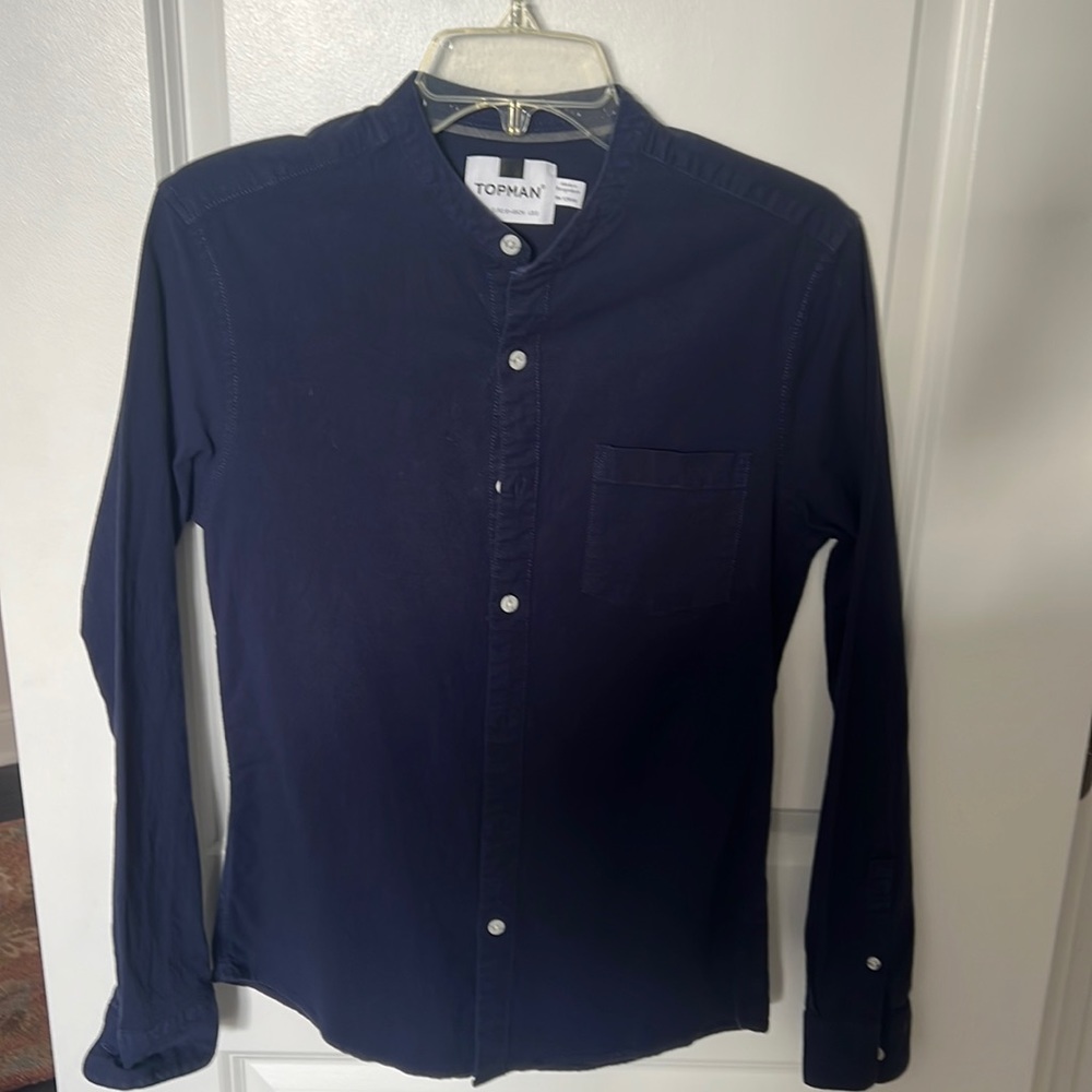 Topman blue grandad collar shirt